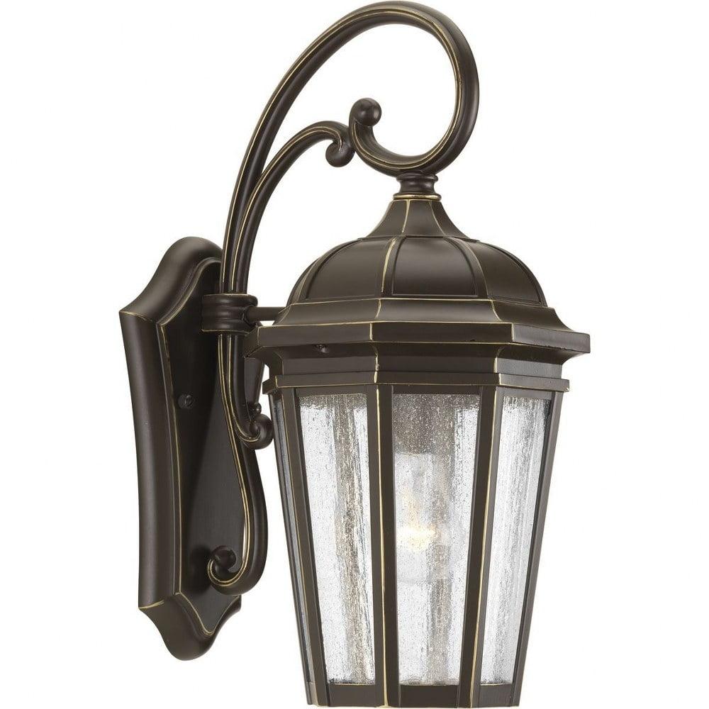 Progress Lighting Verdae 1-Light Outdoor Wall Lantern in Antique Bronze with Clear Seeded Glass