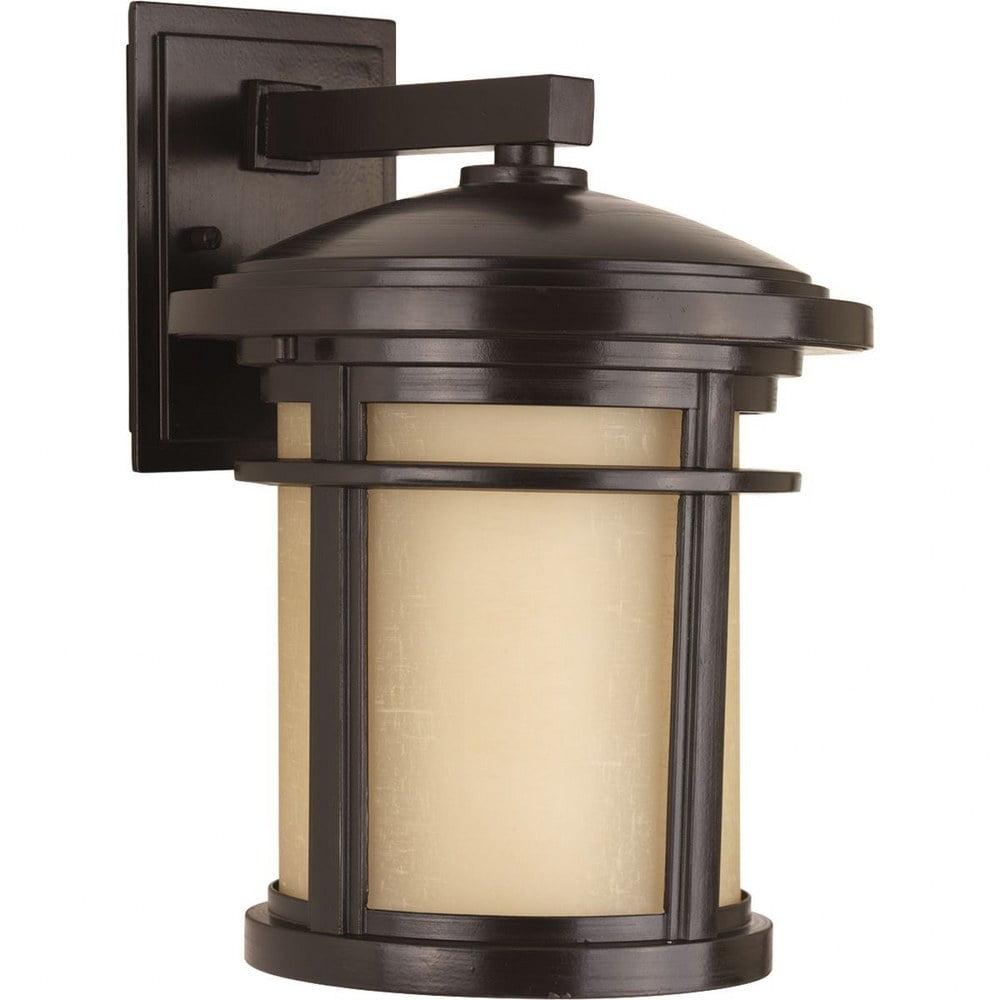 Antique Bronze Cylinder Outdoor Wall Lantern with Etched Glass