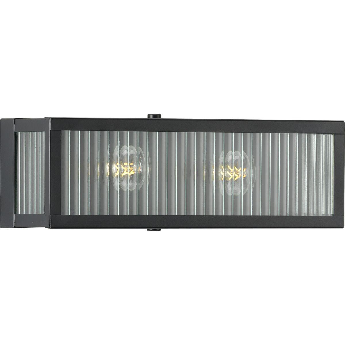 Matte Black Ribbed Glass 2-Light Bathroom Vanity Fixture