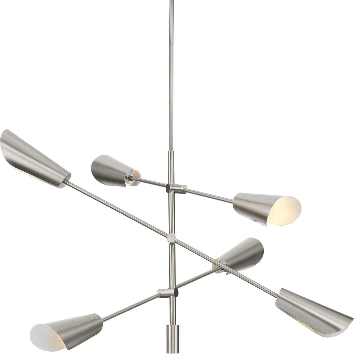 Progress Lighting, Cornett Collection, 6-Light Chandelier, Brushed Nickel, Metal Reflector Shades