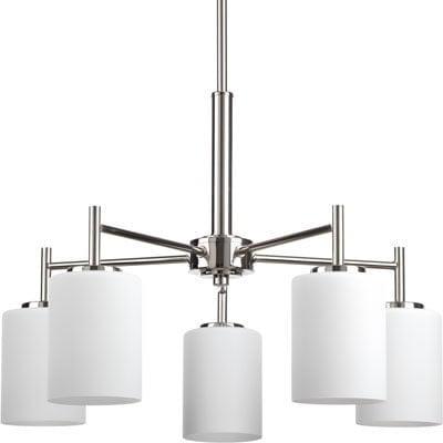 Progress Lighting Replay 5-Light Chandelier, Steel, Polished Nickel, White Glass Shades