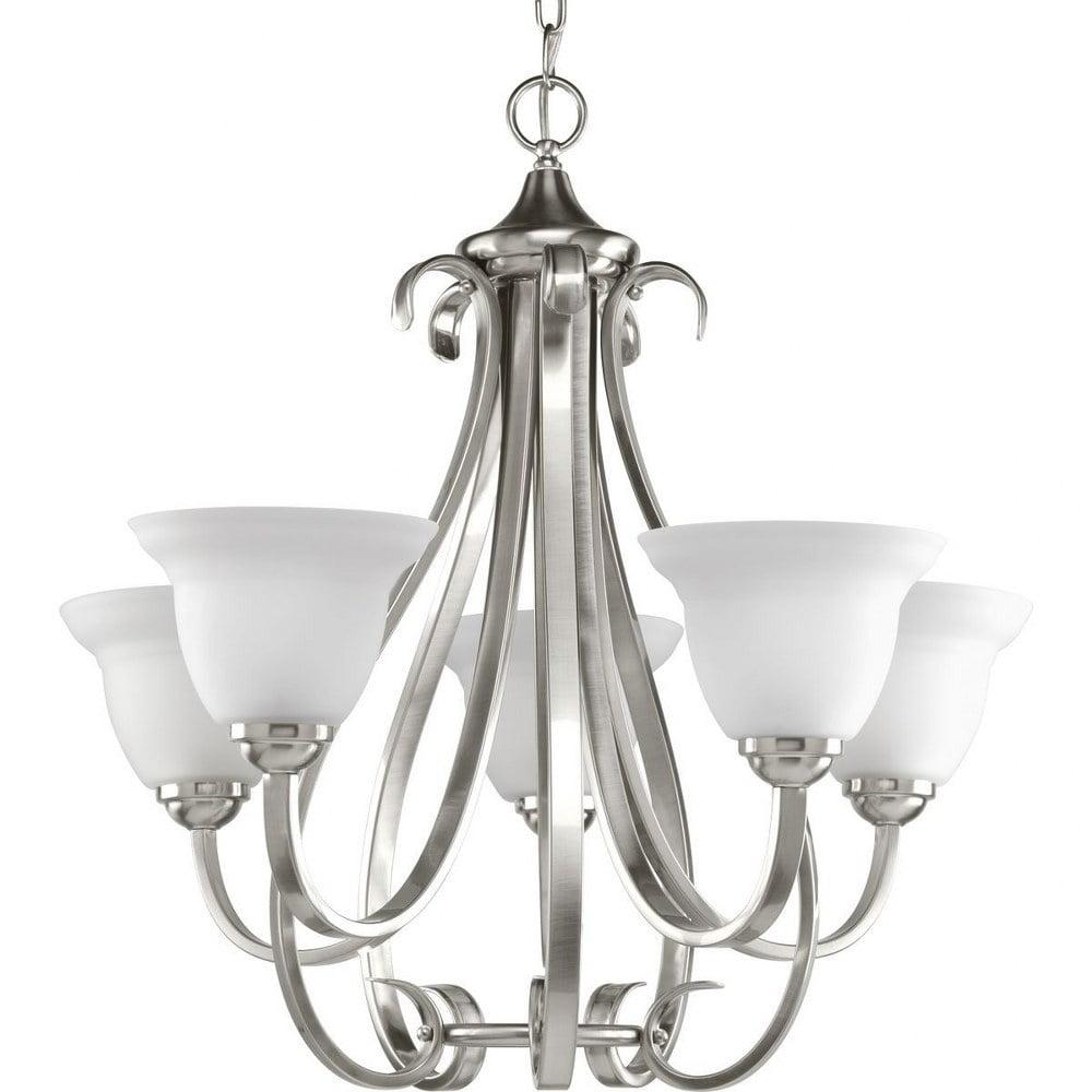 Progress Lighting Torino 5-Light Chandelier, Brushed Nickel, Etched White Glass Shades