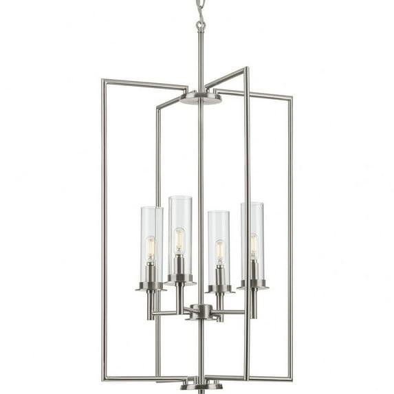 Progress Lighting Kellwyn 4-Light Foyer Pendant, Brushed Nickel, Clear Glass Shade