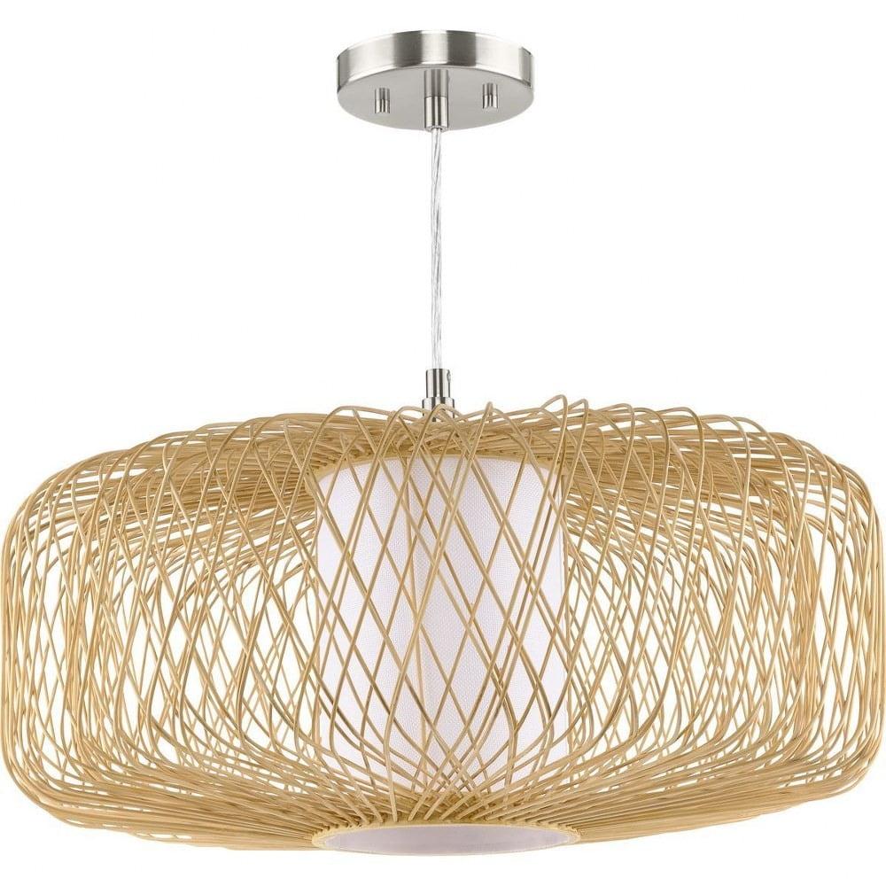 Cordova 22" Natural Rattan Cage Pendant with Linen Diffuser