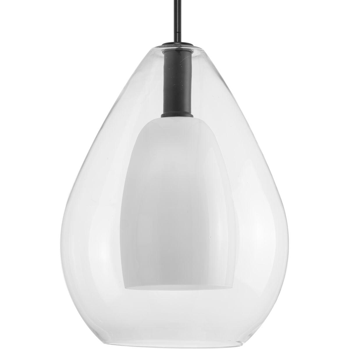 Progress Lighting Carillon 1-Light Pendant, Matte Black, Clear and Opal Glass Shade