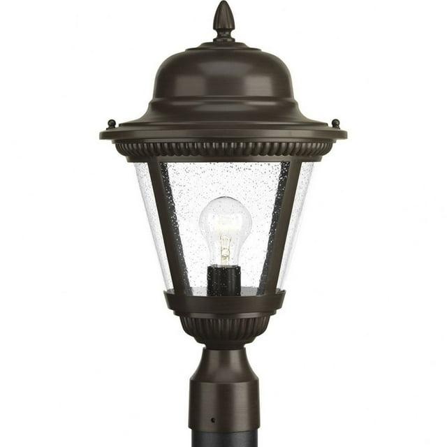 Progress Lighting Westport 1-Light Outdoor Post Lantern in Antique Bronze with Clear Seeded Glass Shade