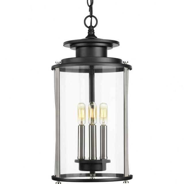 Progress Lighting Squire 3-Light Hanging Lantern, Steel, Black Finish, Clear Glass Shade