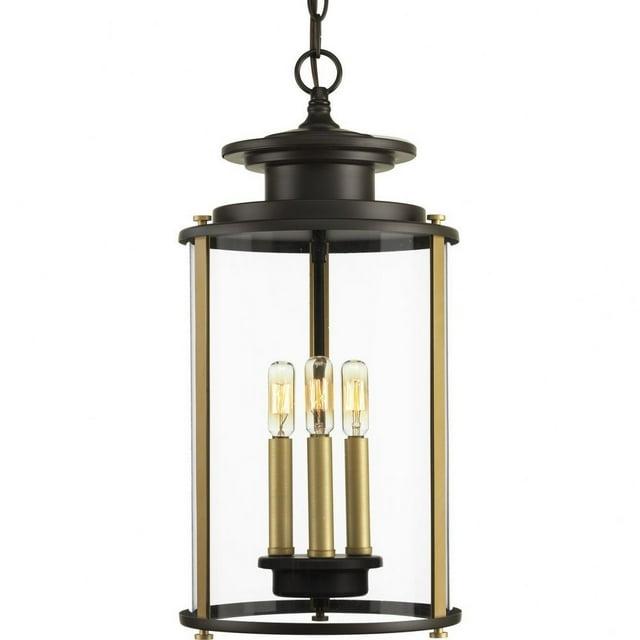 Progress Lighting Squire 3-Light Hanging Lantern, Antique Bronze, Clear Glass Shade