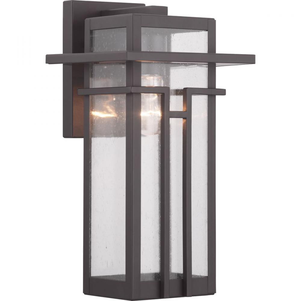 Progress Lighting Boxwood 1-Light Medium Wall Lantern in Antique Bronze with Clear Seeded Glass Shade