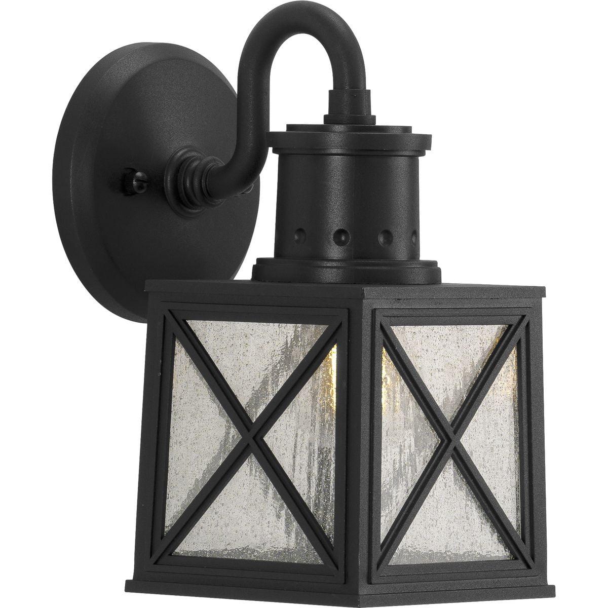 Black Composite Polymer Outdoor Wall Lantern with Seedy Glass Shade