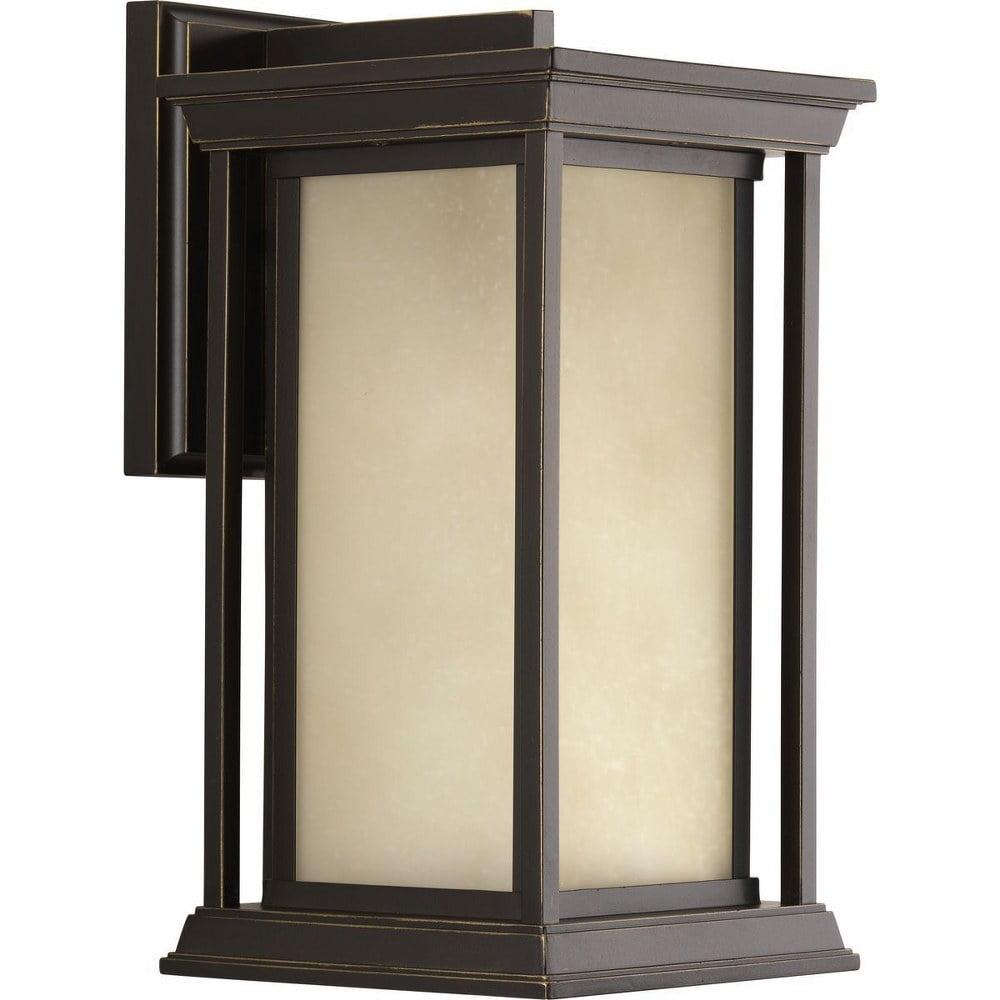 Progress Lighting Endicott 1-Light Outdoor Wall Lantern, Antique Bronze, Linen Glass Shade