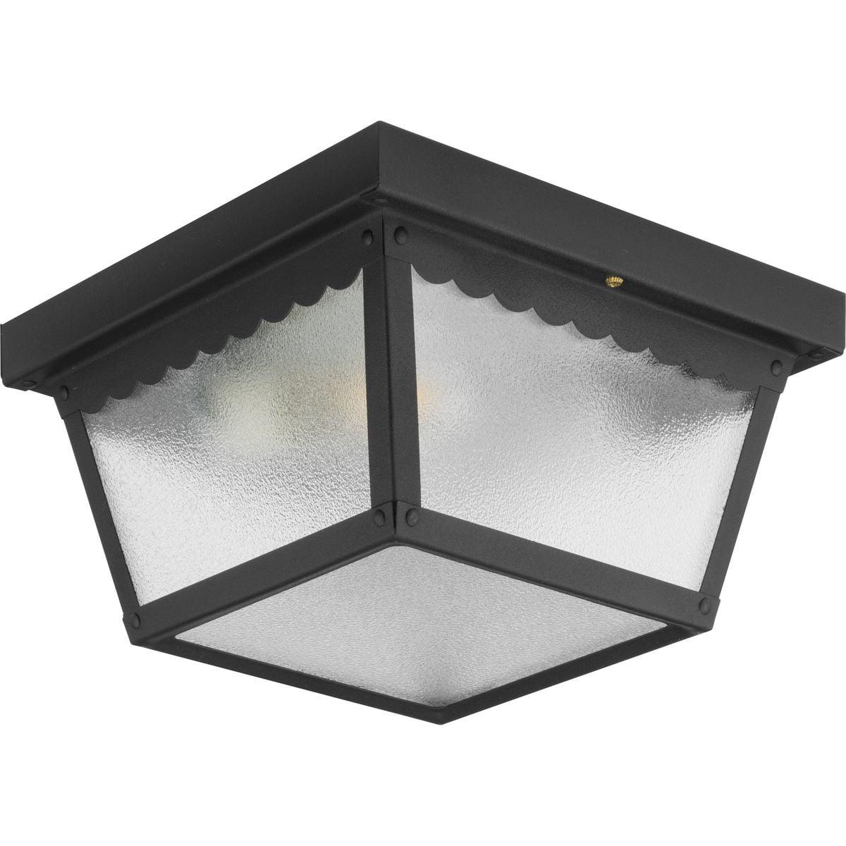 Progress Lighting, Recessed Collection, 2-Light Ceiling Mount, Matte Black, Textured Glass, Scalloped Edge