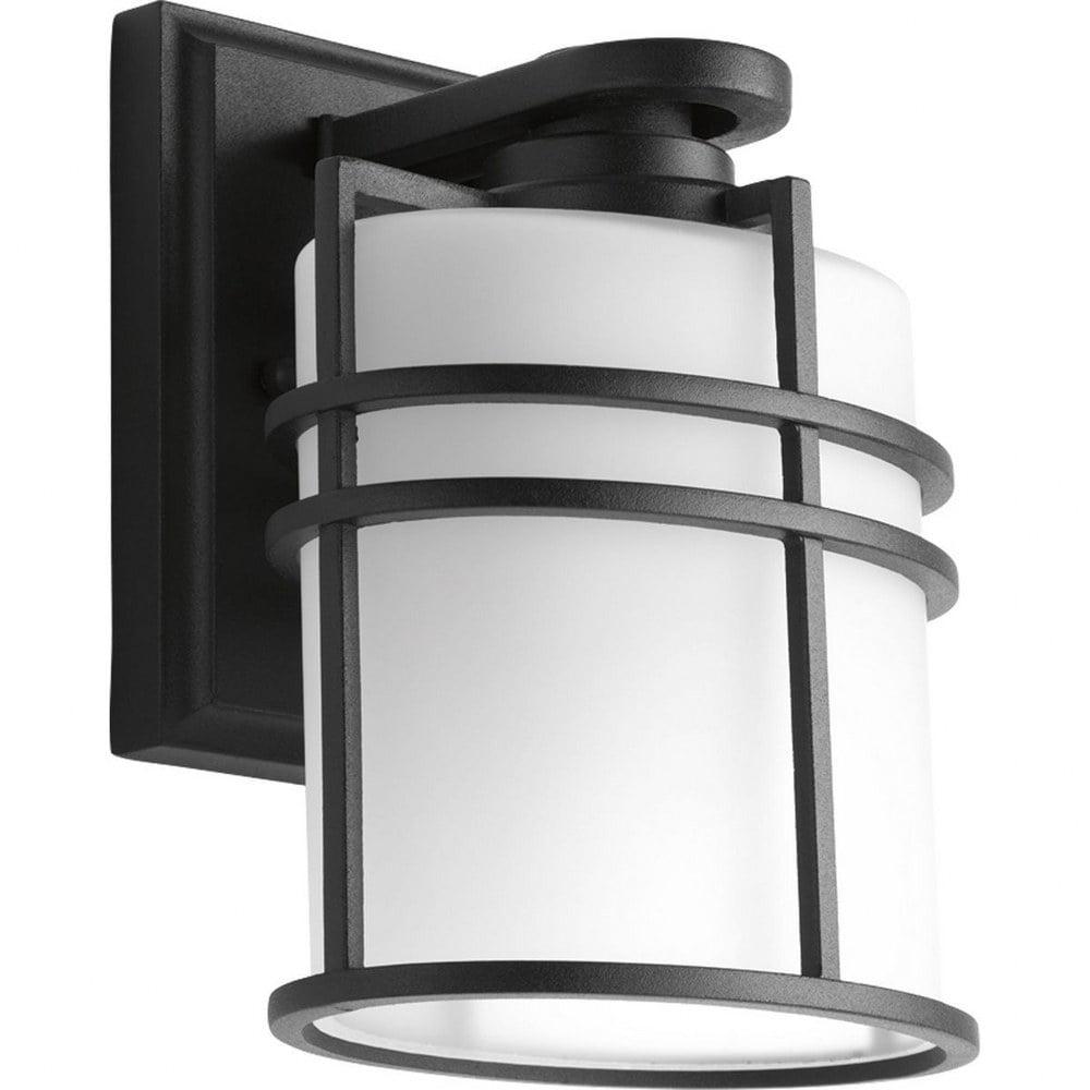 Black Aluminum and Ceramic Dimmable Wall Lantern with Etched Glass Shade