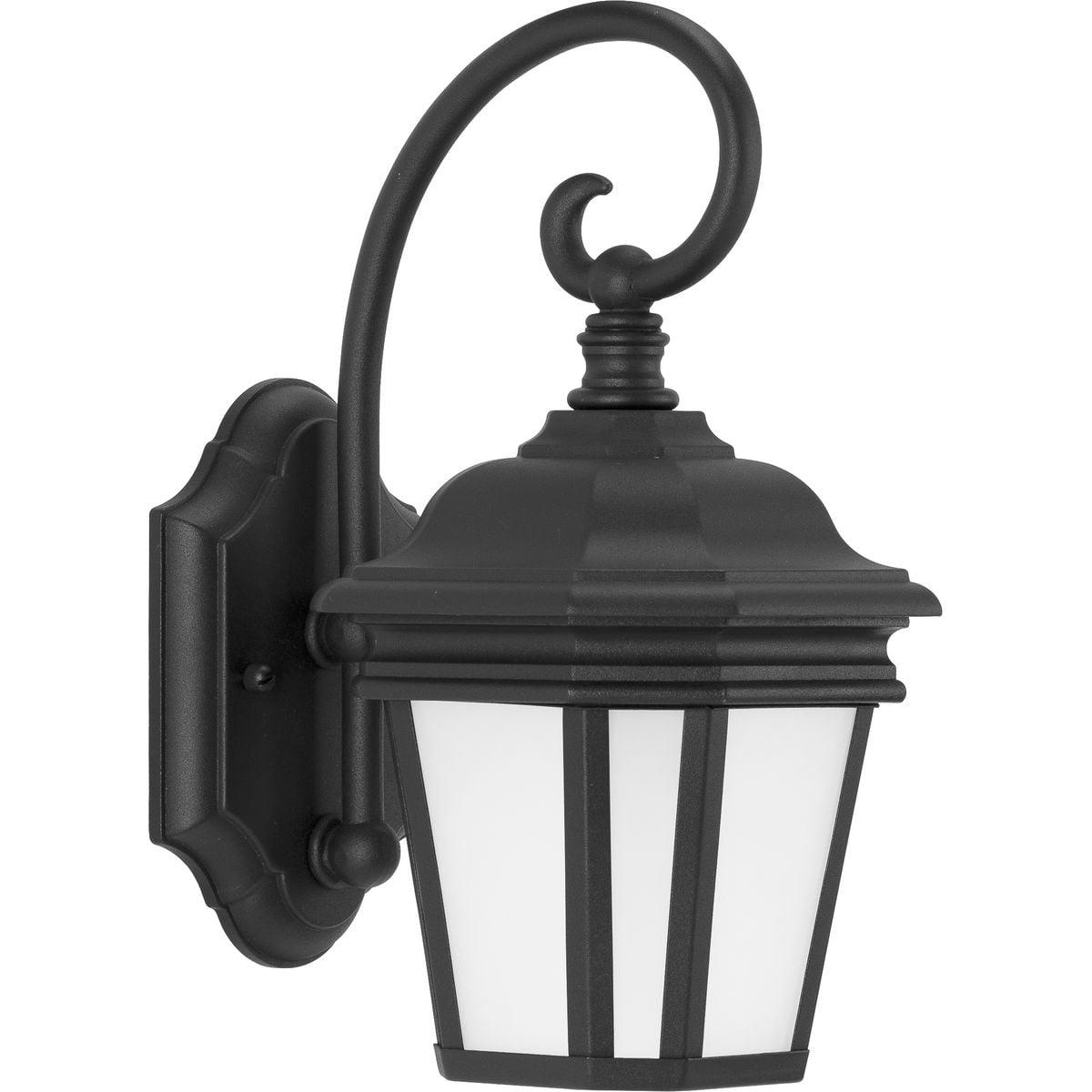 Black Aluminum Outdoor Wall Lantern with Etched White Glass Shade