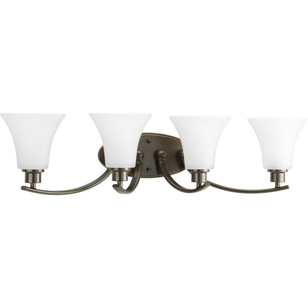 Progress Lighting Joy Collection 4-Light Bath Fixture, Antique Bronze, Etched Glass Shade