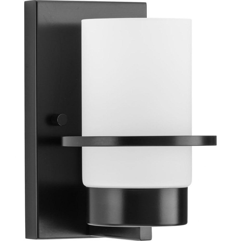 Progress Lighting Reiss 1-Light Wall Sconce, Matte Black, White Glass Shade