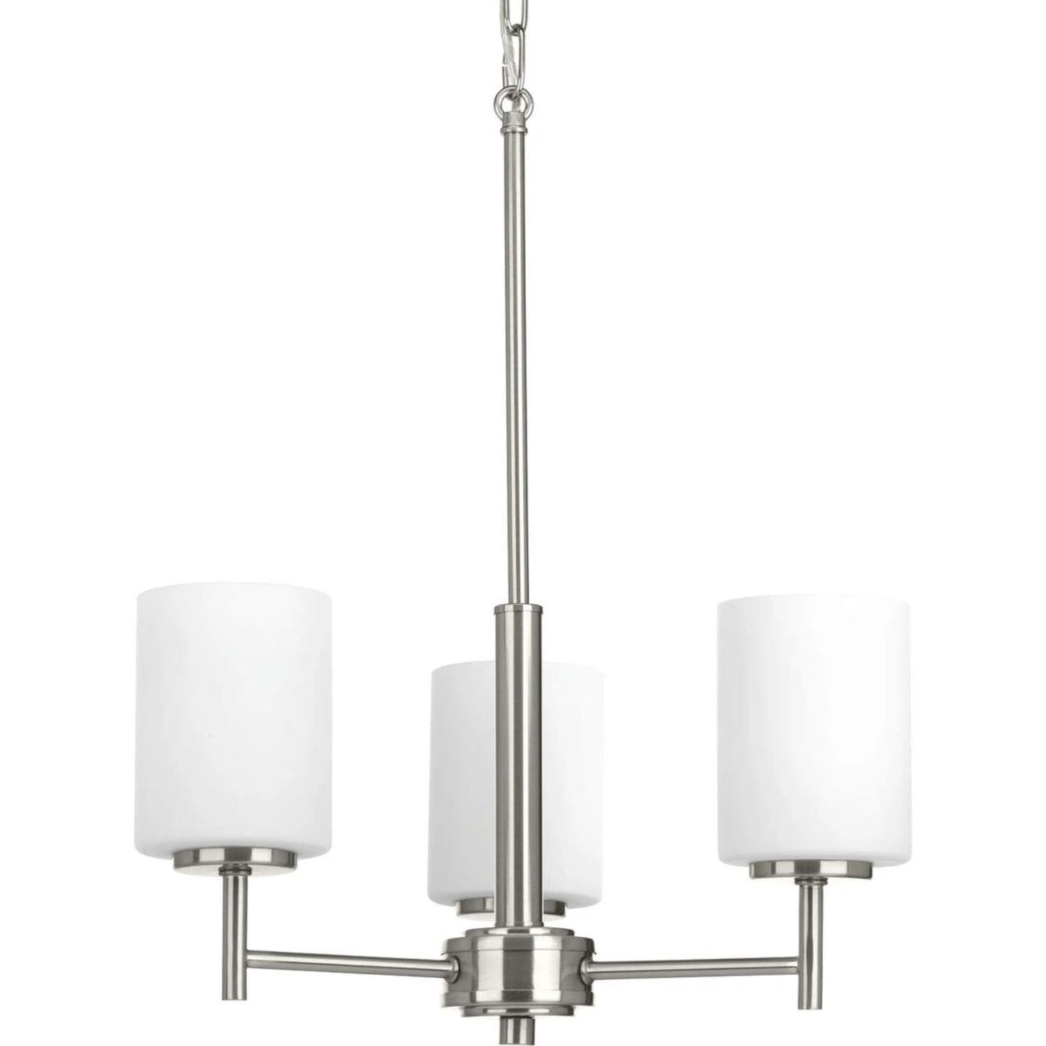 Progress Lighting Replay 3-Light Chandelier, Brushed Nickel, White Glass Shades