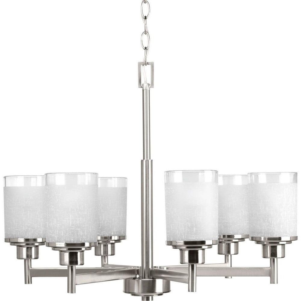 Progress Lighting Alexa 6-Light Linear Chandelier, Brushed Nickel, Textured White Linen Glass, Shade Included