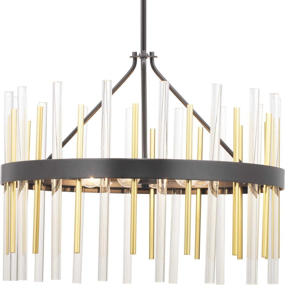 Progress Lighting Orrizo 6-Light Chandelier, Black Finish, Clear Glass Shade