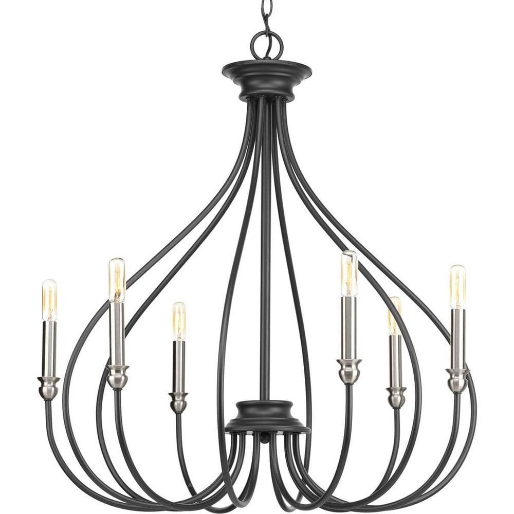 Graphite and Nickel 6-Light Steel Chandelier with Candle Accents