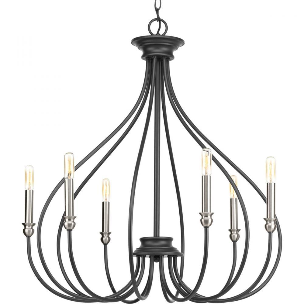 Progress Lighting Whisp 6-Light Chandelier, Graphite Finish, Scrolled Frame, Incandescent Bulbs, Canopy Included