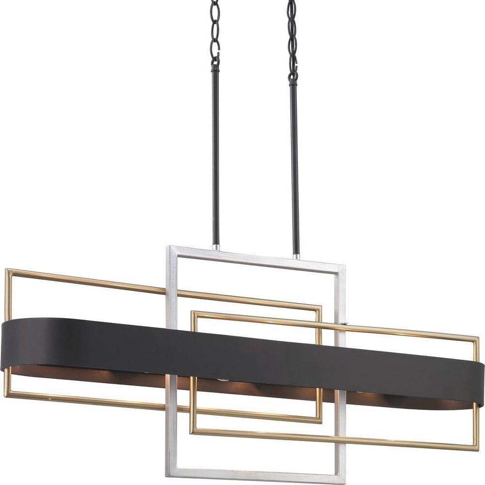 Adagio 38" Black Steel Linear Chandelier with Geometric Accents