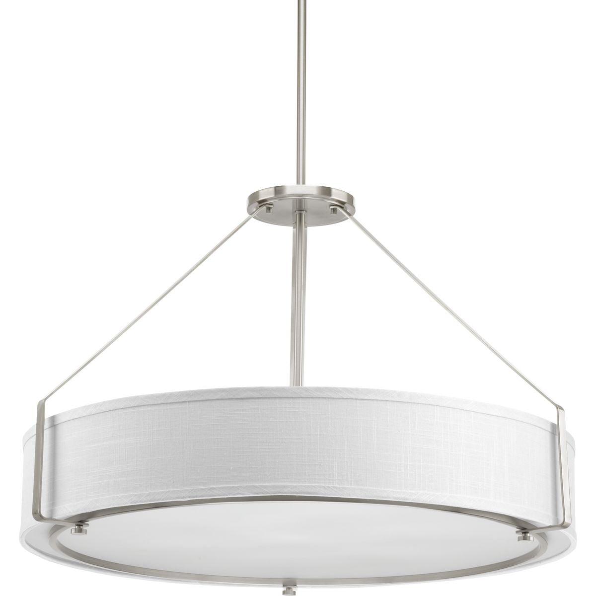 Progress Lighting, Ratio Collection, 6-Light Pendant, Brushed Nickel, White Linen Drum Shade