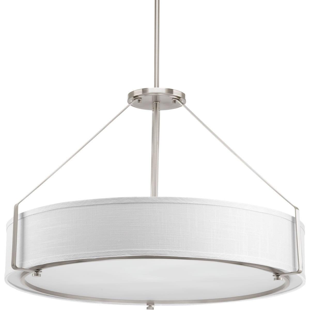 Progress Lighting, Ratio Collection, 6-Light Pendant, Brushed Nickel, White Linen Drum Shade