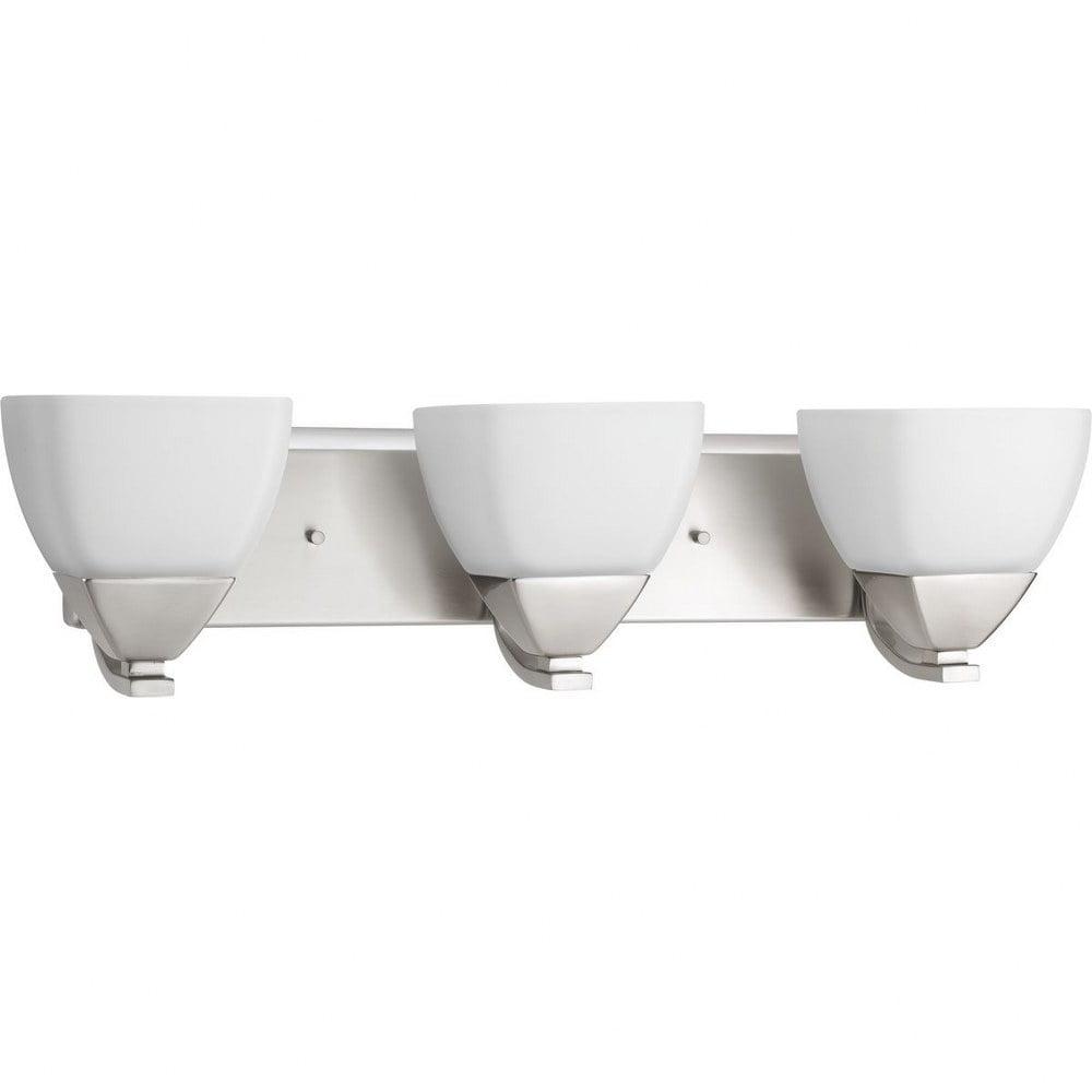 Progress Lighting, Appeal Collection, 3-Light Bath Vanity, Brushed Nickel, Etched White Glass Shades