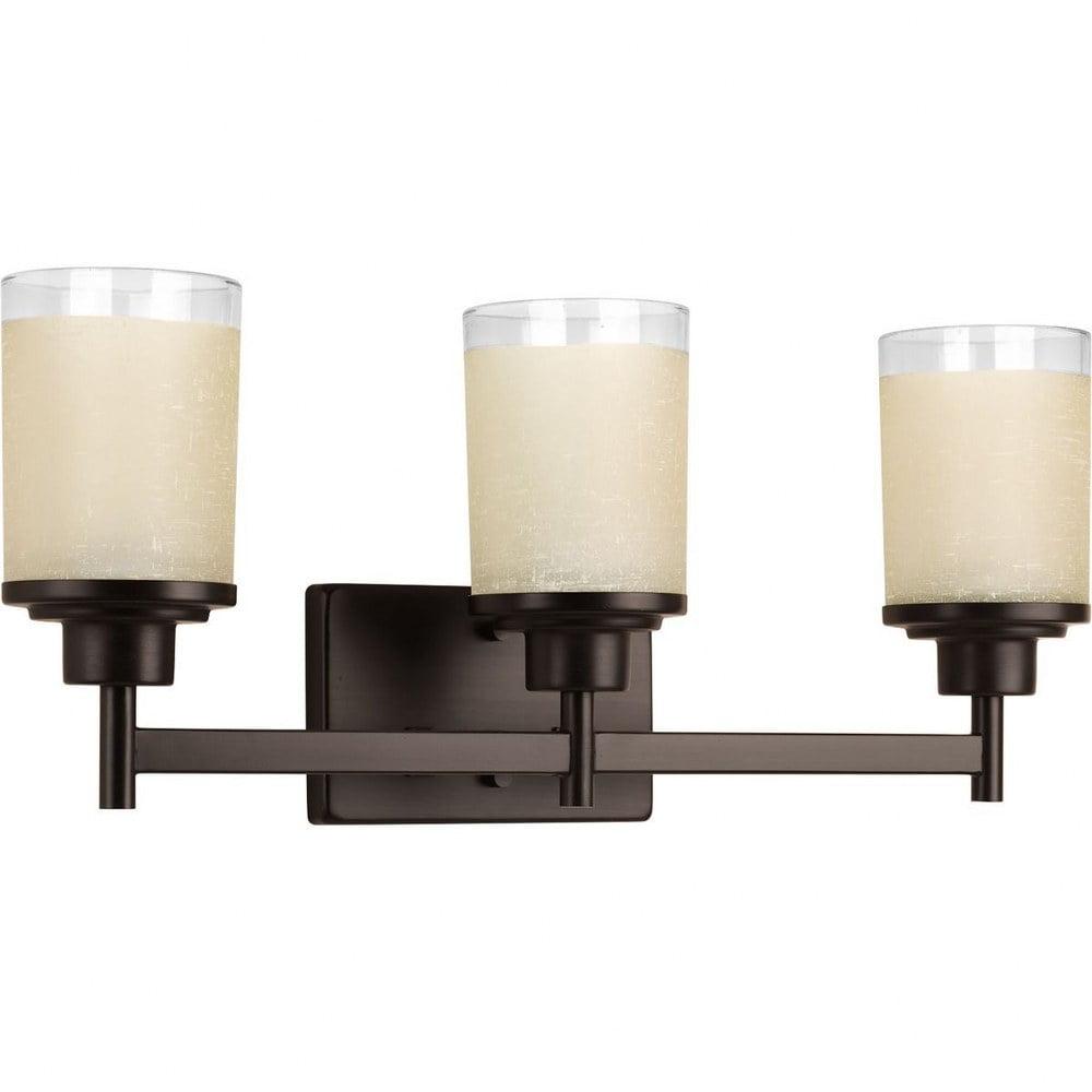 Progress Lighting Alexa Collection 3-Light Bath Fixture, Antique Bronze, White Linen Glass Shade