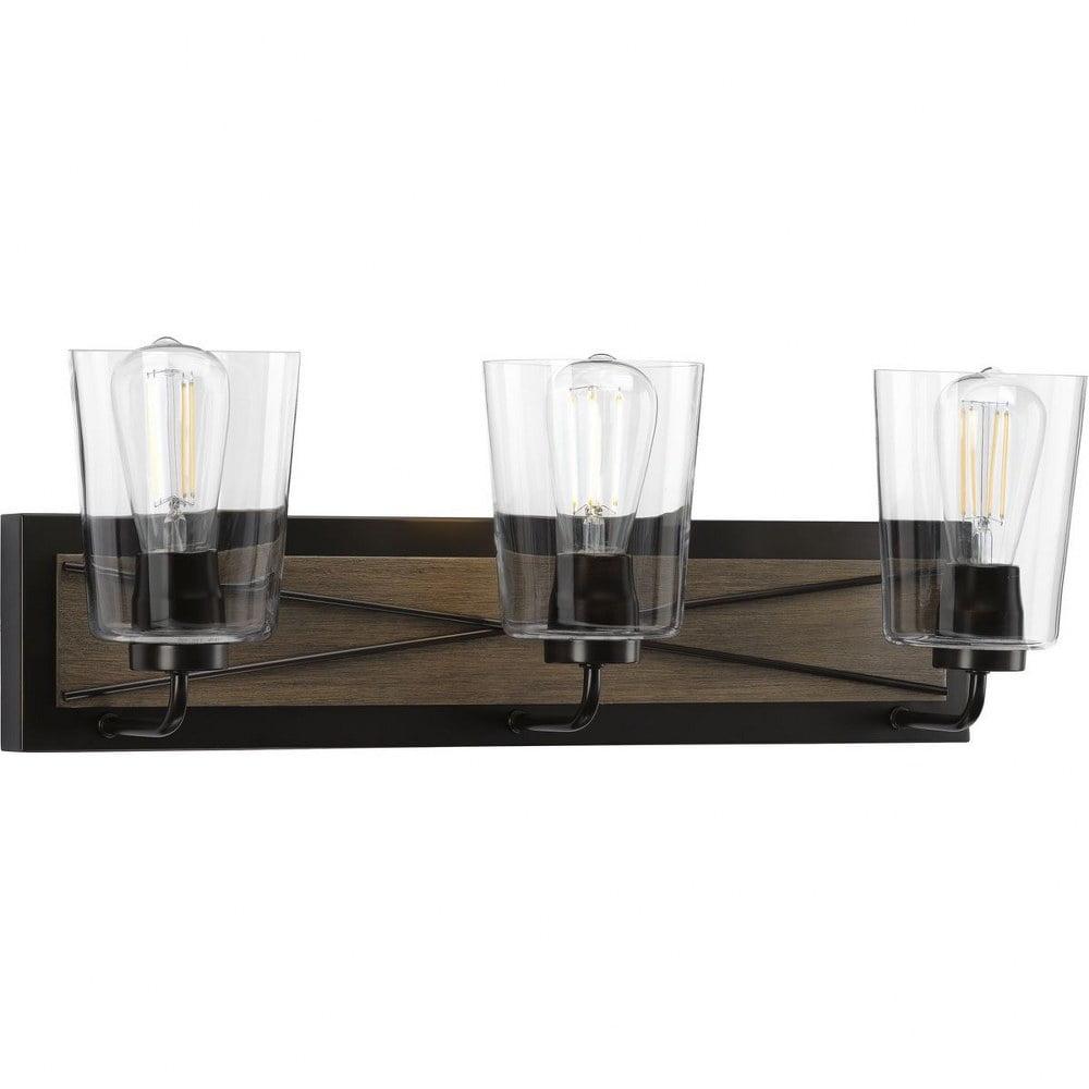 Progress Lighting Briarwood 3-Light Bath Vanity in Antique Bronze with Clear Glass Shades