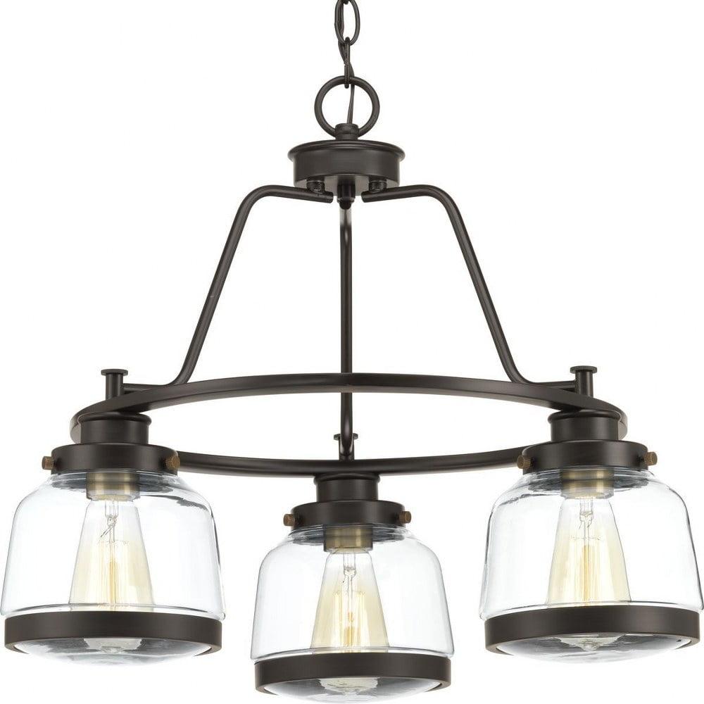 Antique Bronze 3-Light Chandelier with Clear Glass Shades