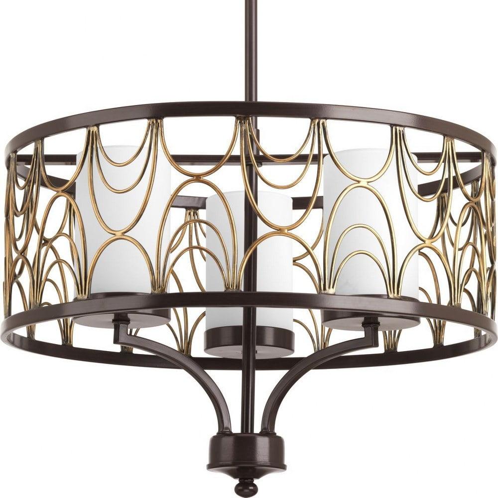 Progress Lighting Cirrine 3-Light Chandelier, Antique Bronze, Etched White Glass