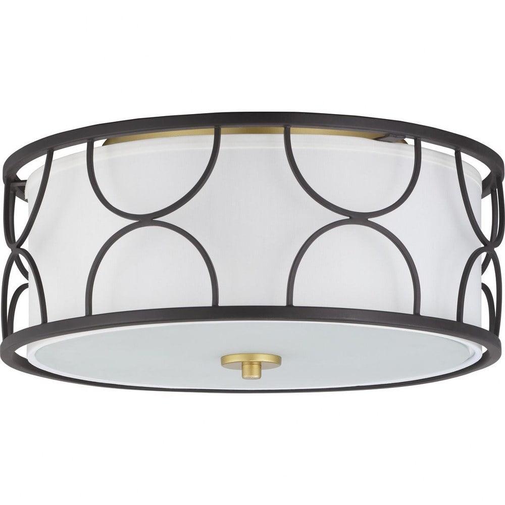 Landree Matte Black 3-Light Flush Mount with White Silk Shade