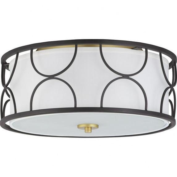 Progress Lighting Landree 3-Light Flush Mount, Black Finish, White Silk Shade