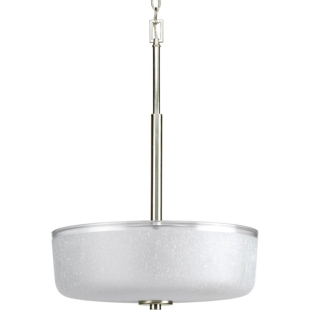 Brushed Nickel 3-Light Drum Pendant with White Linen Glass Shade