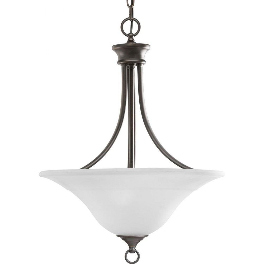 Progress Lighting Trinity Collection 3-Light Hall Foyer Fixture, Steel, Antique Bronze, Etched Glass Shade
