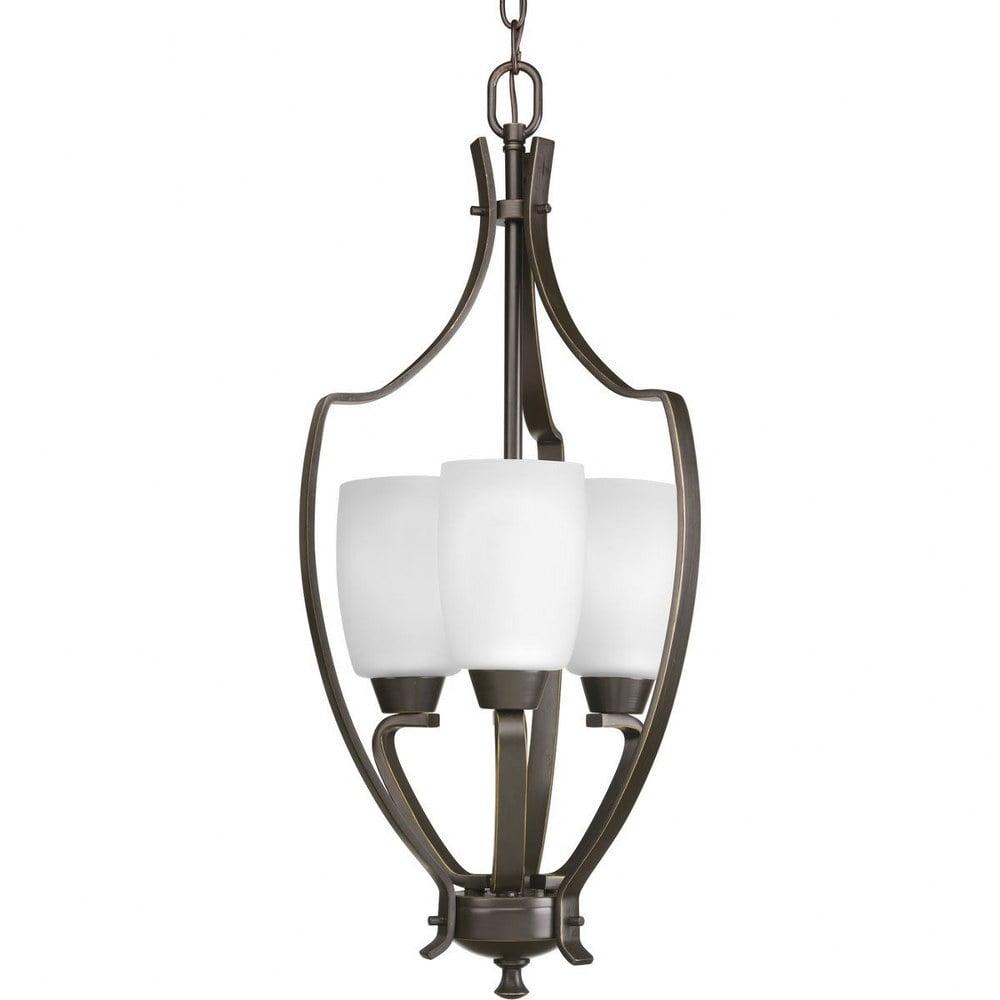 Antique Bronze 3-Light Chandelier with Etched Glass Shades