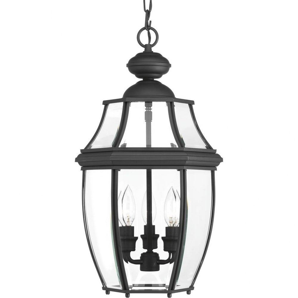 New Haven Black Glass 3-Light Outdoor Hanging Lantern