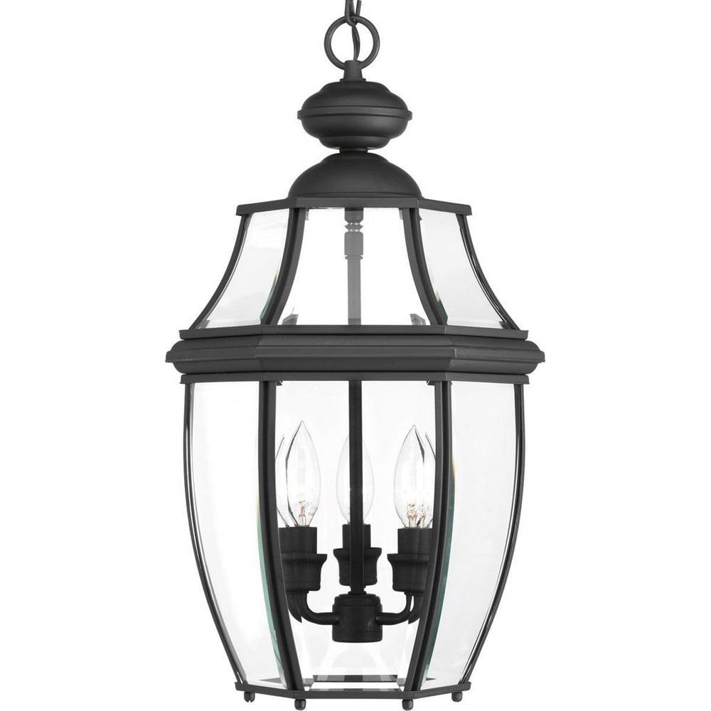 Progress Lighting New Haven 3-Light Outdoor Hanging Lantern, Black, Clear Beveled Glass