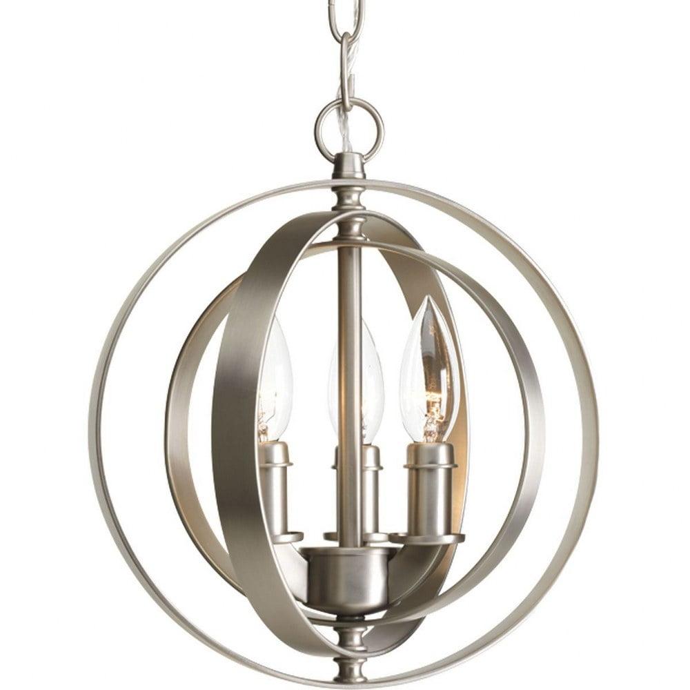 Celestial Charm Burnished Silver 3-Light Mini-Pendant with Steel Sphere Shade