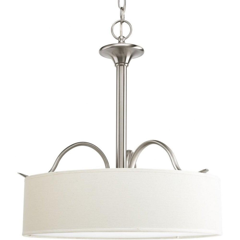 Progress Lighting Inspire 3-Light Inverted Pendant, Brushed Nickel, Off-White Linen Shade