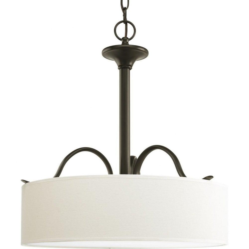 Progress Lighting, Inspire Collection, 3-Light Inverted Pendant, Antique Bronze, Off-White Linen Shade