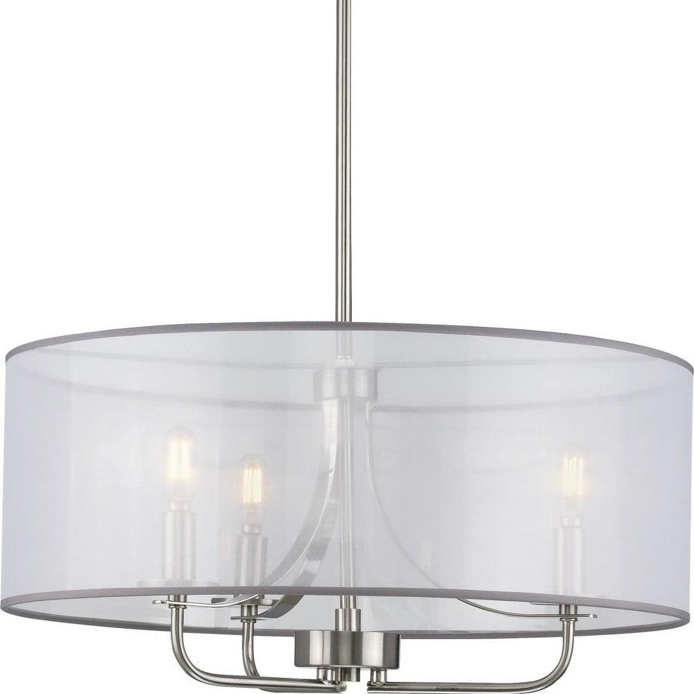 Progress Lighting Riley Collection 3-Light Pendant Brushed Nickel Fabric Shade