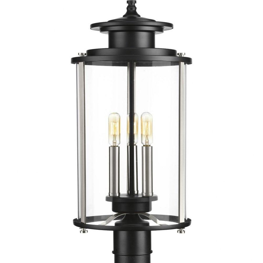 Squire Black Steel 3-Light Outdoor Post Lantern with Clear Glass