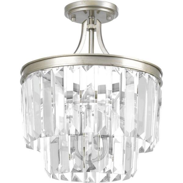 Progress Lighting Glimmer 3-Light Semi-Flush Pendant, Silver Ridge, Prismatic Glass