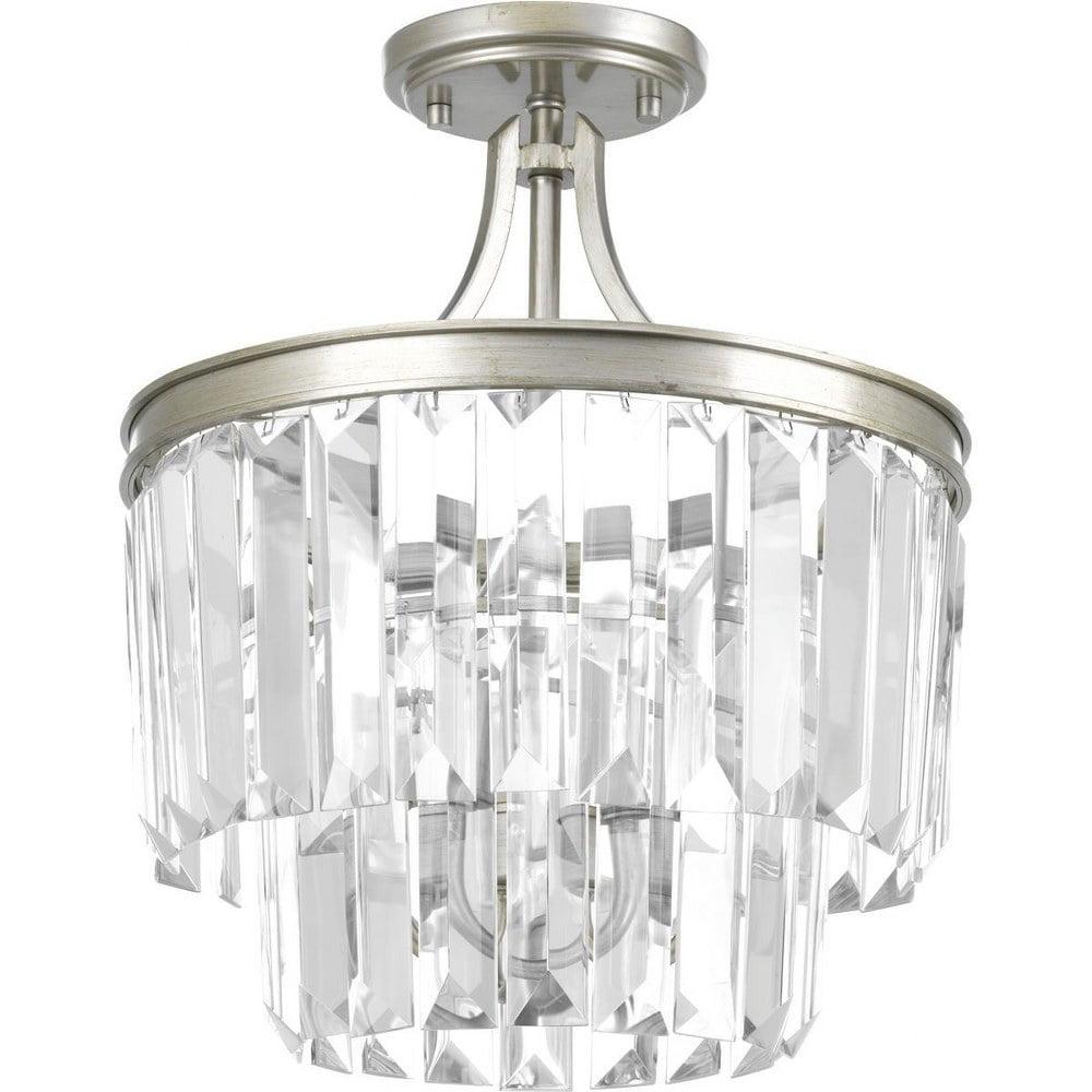 Glimmer Silver Ridge 3-Light Semi-Flush Pendant with Prismatic Glass