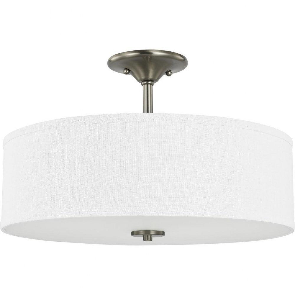 Progress Lighting Inspire Collection 3-Light Semi-Flush Mount, Brushed Nickel, Summer Linen Shade