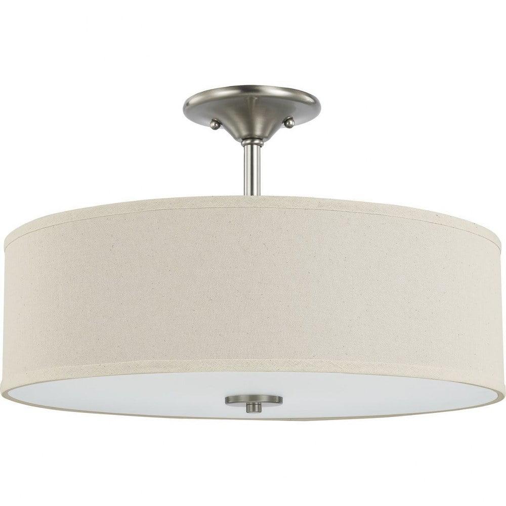 Progress Lighting Inspire 3-Light Semi-Flush Mount, Brushed Nickel, Off-White Linen Shade