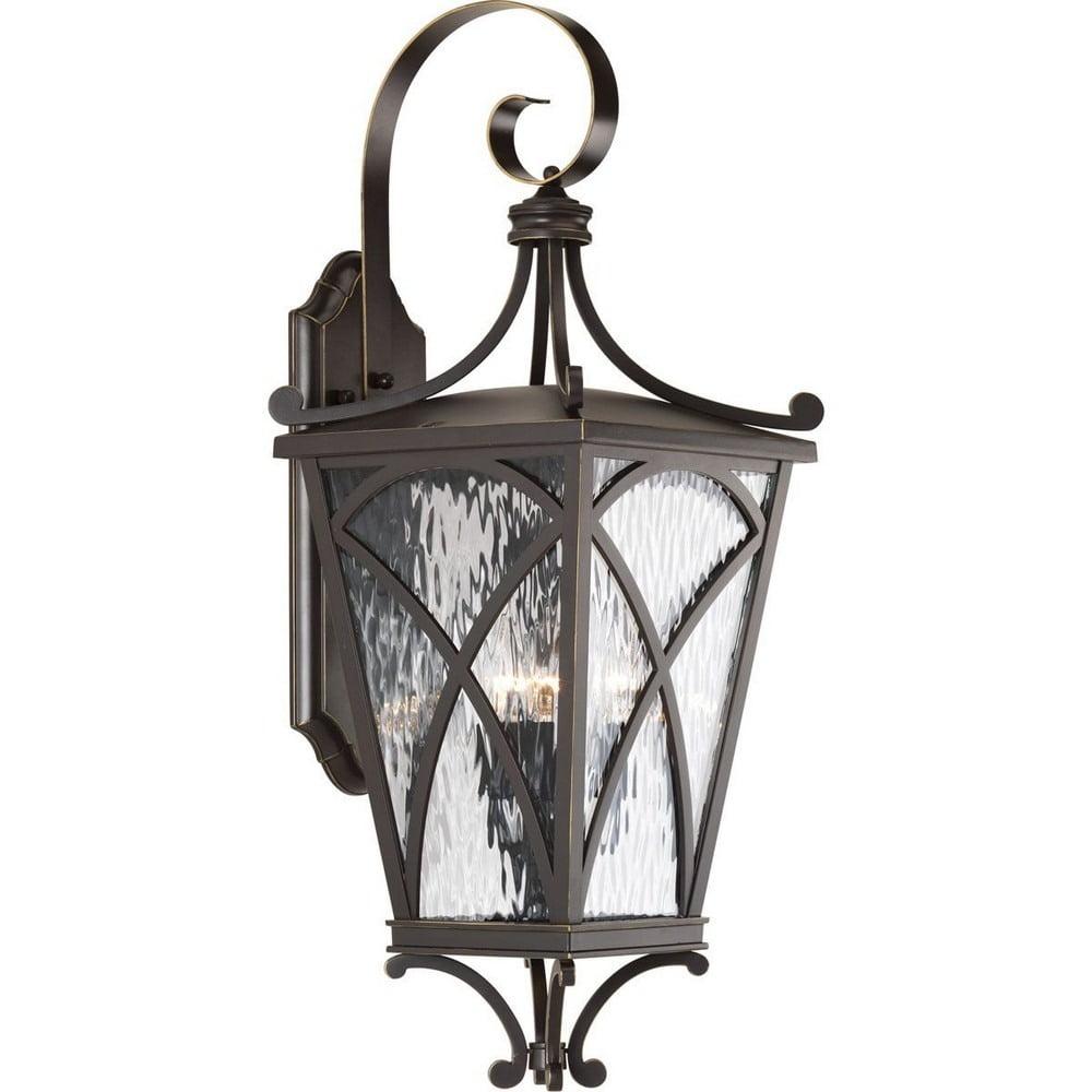 Progress Lighting Cadence 3-Light Wall Lantern, Oil Rubbed Bronze, Glass, Mediterranean Style, Clear Water Glass Panels